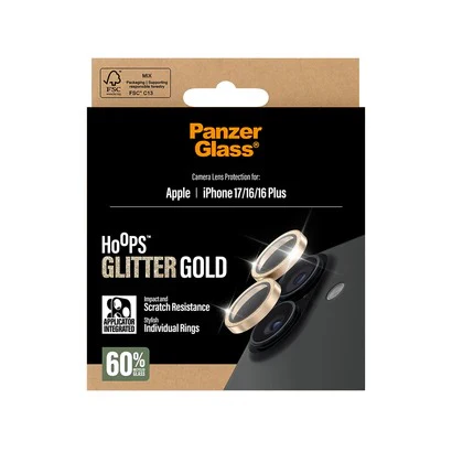 PanzerGlass Hoops® Lens Protector – iPhone 17 Standard / 16 / 16 Plus – Glitter Gold - Image 5