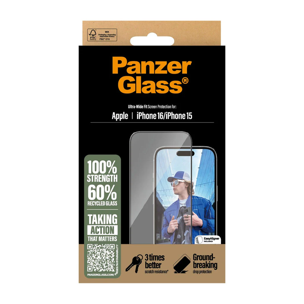 PanzerGlass Screen Guard Ultra Wide iPhone 16 / 15 Standard 6.1 - Clear - Image 2