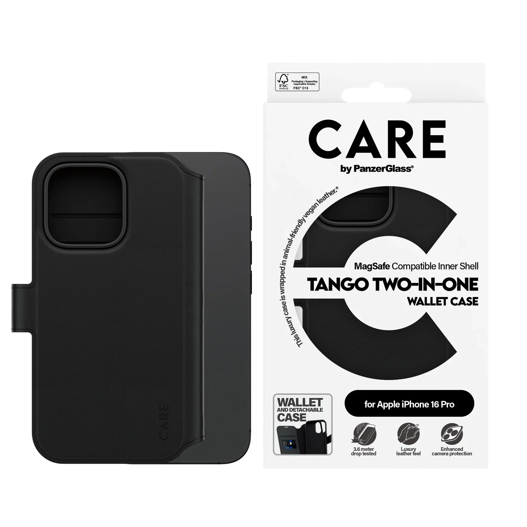 PanzerGlass Tango 2 in 1 Wallet Case for iPhone 16 Pro 6.3 - Black - Image 2
