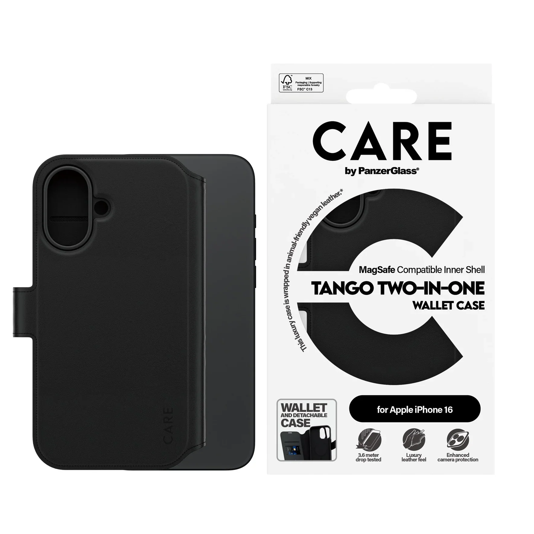 PanzerGlass Tango 2 in 1 Wallet Case for iPhone 16 Standard 6.1 - Black - Image 3