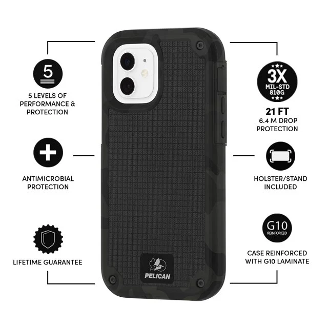 Pelican Shield G10 Ultra Protective Case + Holster For iPhone iPhone 12 mini - Camo Green - Image 3