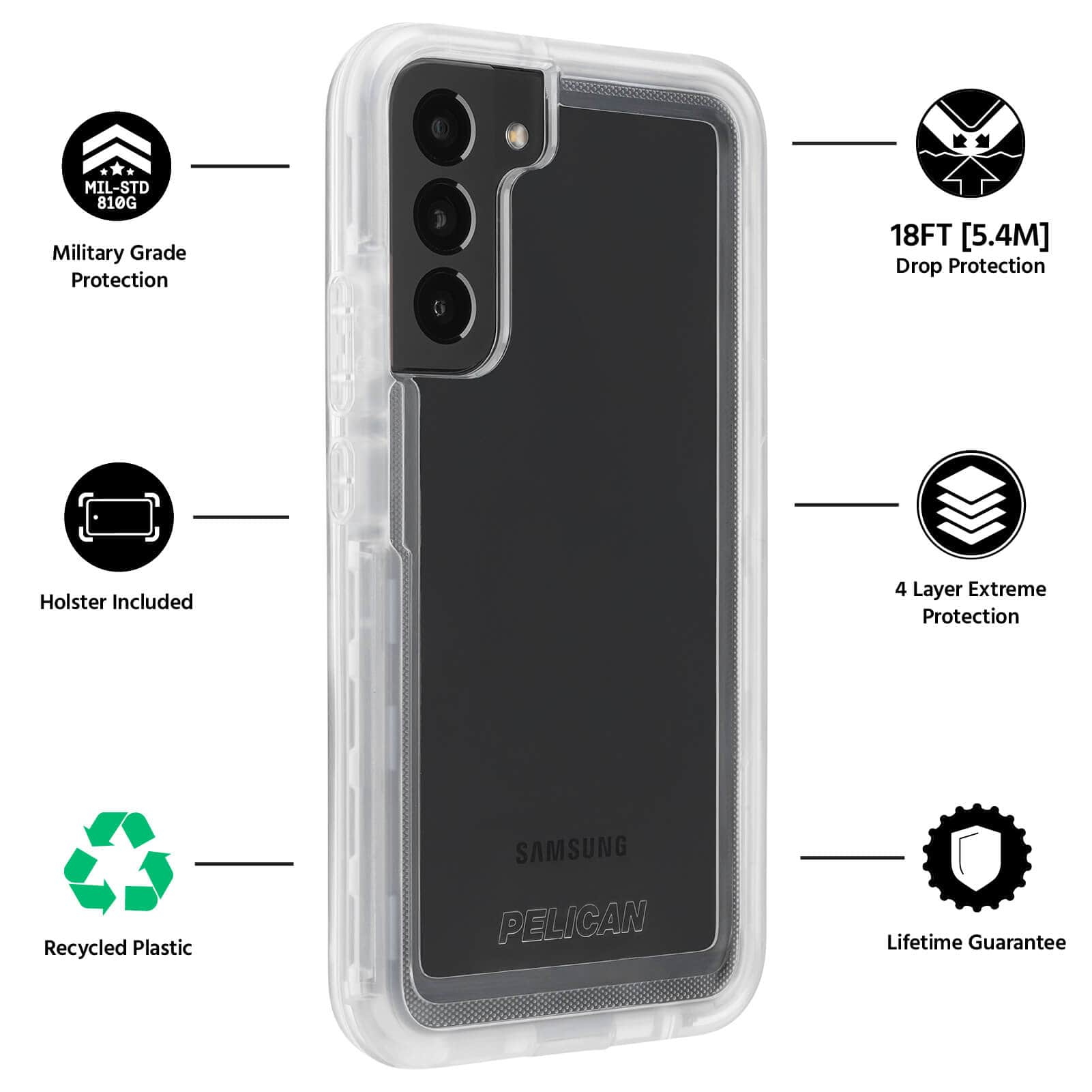 Pelican Voyager Rugged & Tough Case Samsung S22 6.1 (inc. Belt Clip) - Clear - Image 4