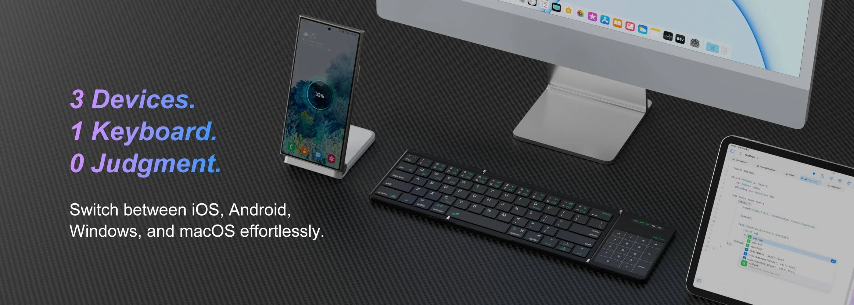Portable Bluetooth Pocket Keyboard & Trackpad / Numpad Integration - Black - Image 4