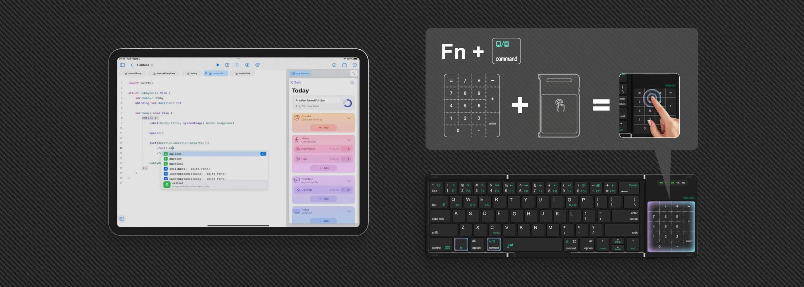 Portable Bluetooth Pocket Keyboard & Trackpad / Numpad Integration - Black - Image 8