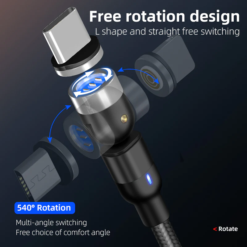 Multi Connectors Magnetic Charge & Data 1M 3A Braided Nylon Cable USB C / Micro USB / Lightning - Image 3