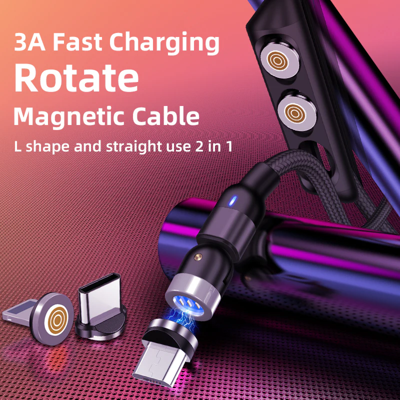 Multi Connectors Magnetic Charge & Data 1M 3A Braided Nylon Cable USB C / Micro USB / Lightning - Image 5