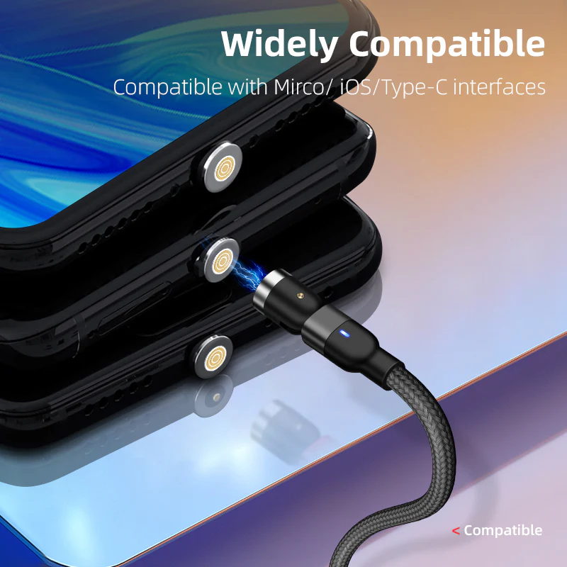 Multi Connectors Magnetic Charge & Data 1M 3A Braided Nylon Cable USB C / Micro USB / Lightning - Image 6
