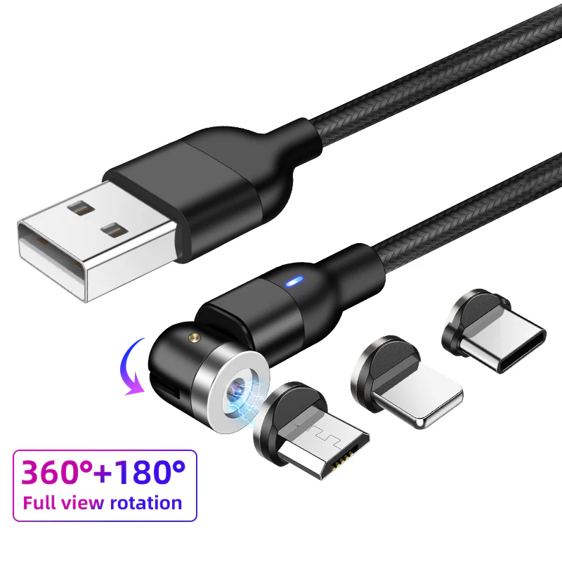 Multi Connectors Magnetic Charge & Data 1M 3A Braided Nylon Cable USB C / Micro USB / Lightning - Image 7