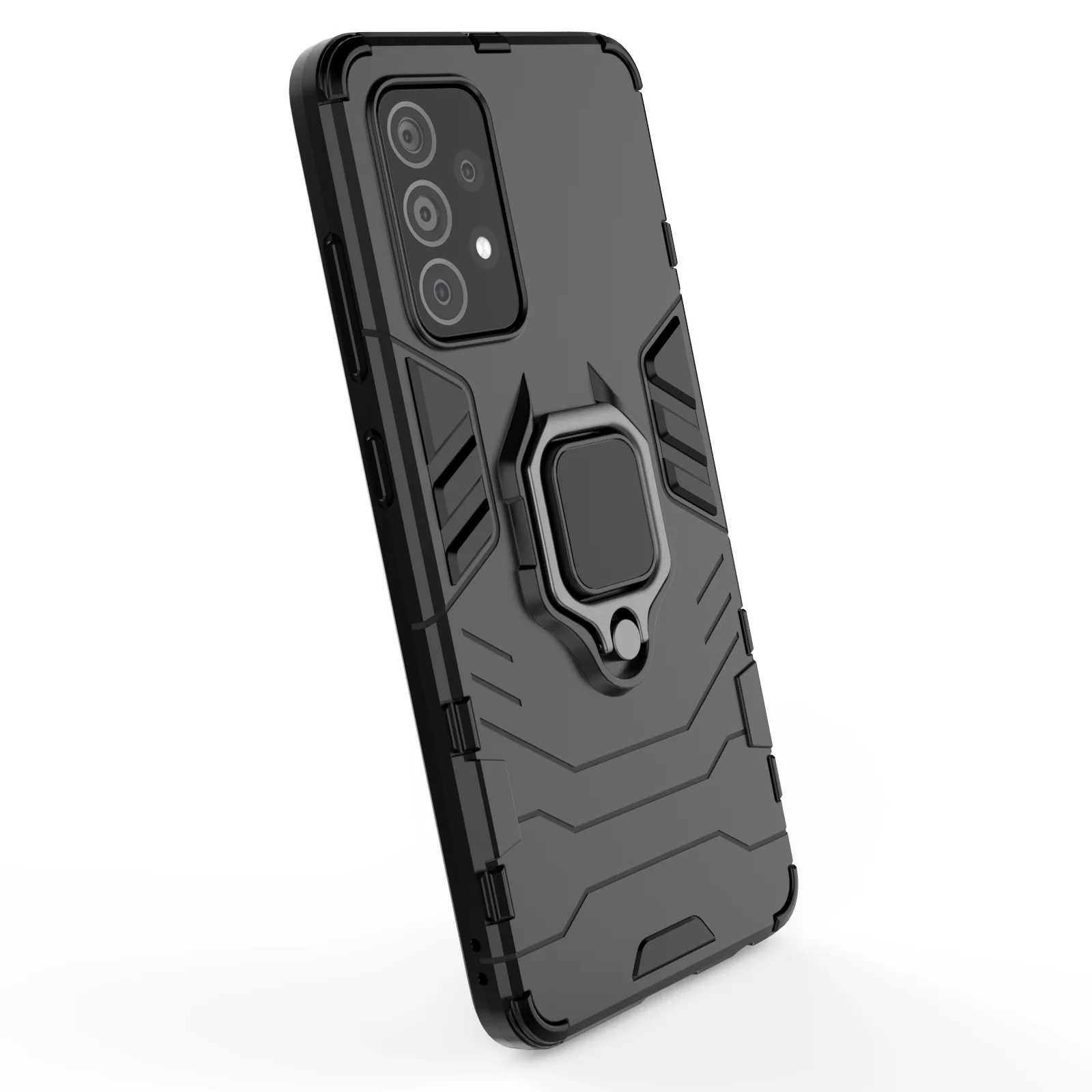 Rugged Armour Phone Case Samsung A52 4G & 5G Built in Ring Holder - Black - Image 8