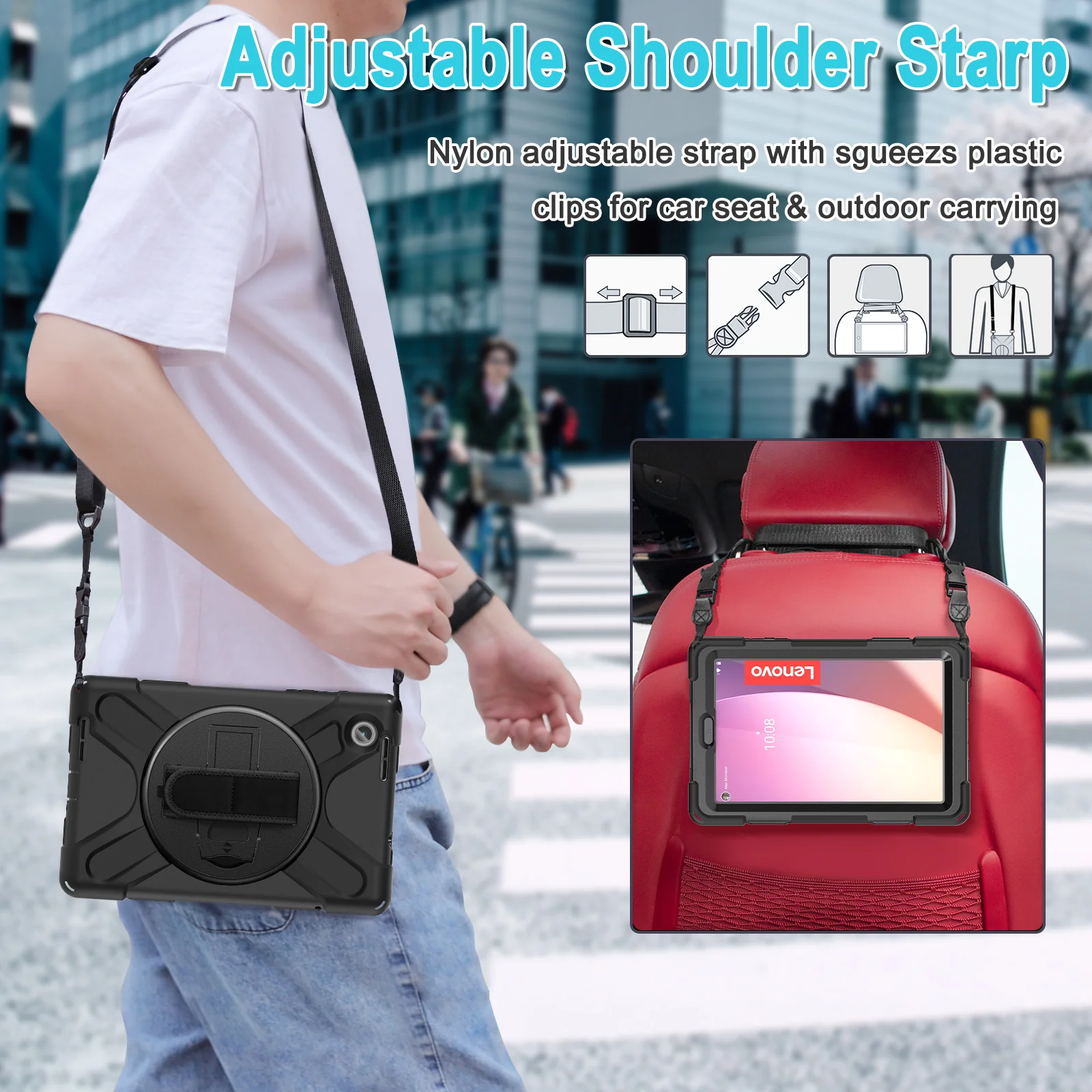 Rugged Case Hand & Shoulder Strap Lenovo M8 8 inch 4th Gen TB300 - Image 4