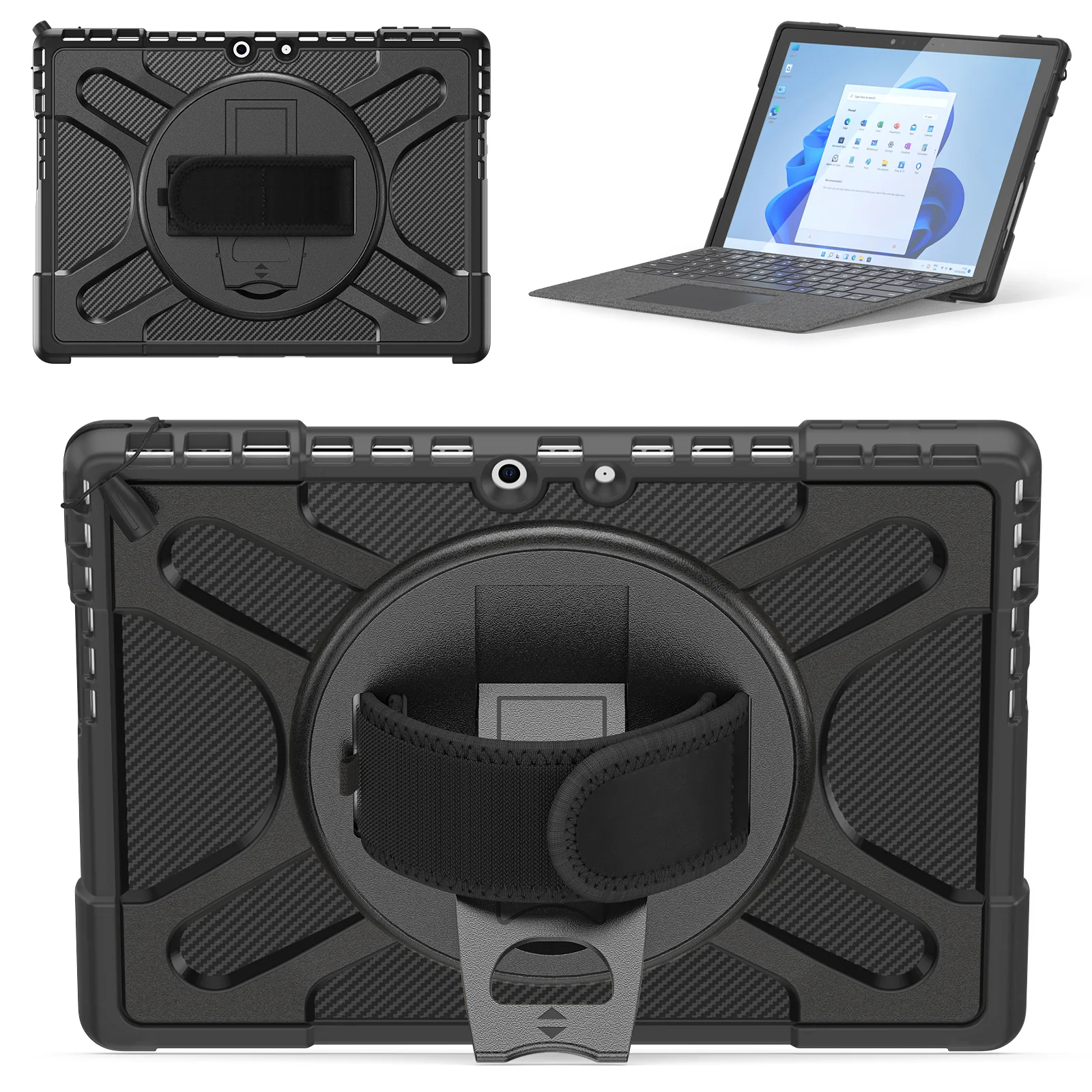 Rugged Case Hand & Shoulder Strap Microsoft Surface Pro 11 / 10 / 9 - Black - Image 2