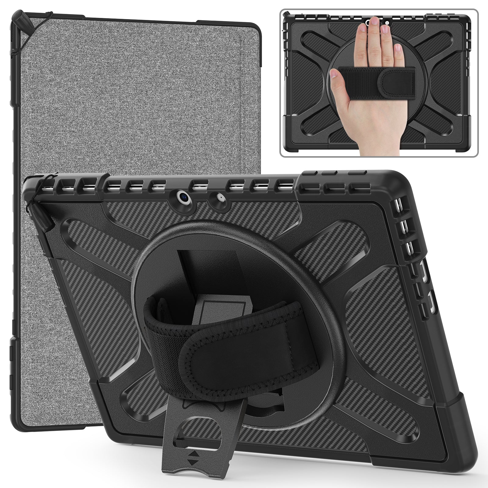 Rugged Case Hand & Shoulder Strap Microsoft Surface Pro 11 / 10 / 9 - Black - Image 6