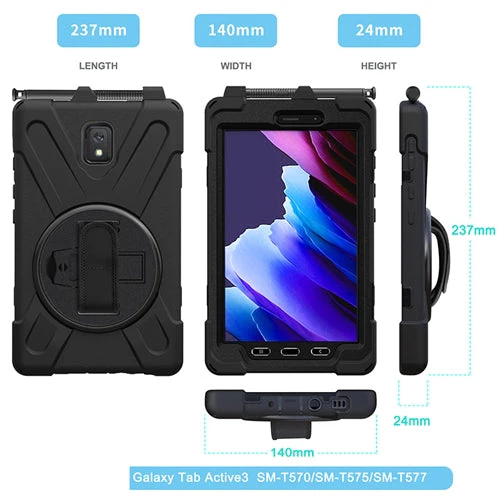 Rugged Case Hand & Shoulder Strap Samsung Tab Active 5 8 inch SM-X300 / X306 - Black - Image 6