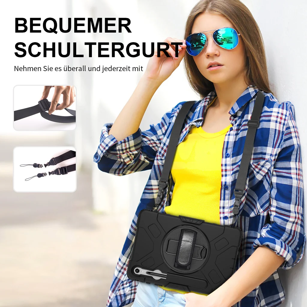 Rugged Case Hand & Shoulder Strap Samsung Tab S10 Lite / FE / S9 / S9 FE - Black - Image 11