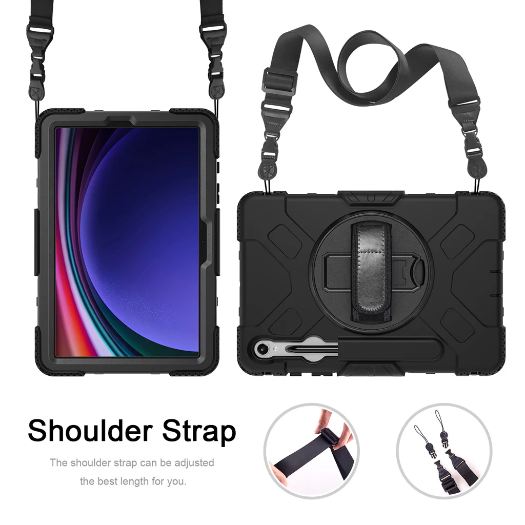 Rugged Case Hand & Shoulder Strap Samsung Tab S10 Lite / FE / S9 / S9 FE - Black - Image 8