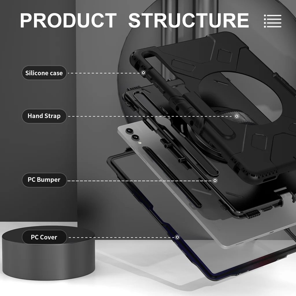 Rugged Case Hand & Shoulder Strap Samsung Tab S11 Ultra 14.6 inch - Black - Image 11