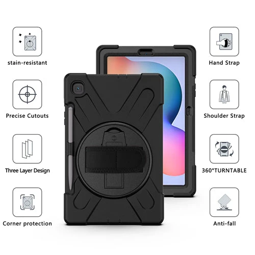 Rugged Case Hand & Shoulder Strap Samsung Tab S6 LITE 10.4 2024 P620 - Black - Image 11