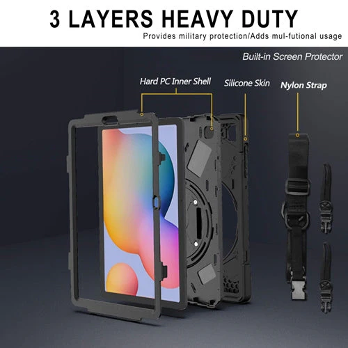 Rugged Case Hand & Shoulder Strap Samsung Tab S6 LITE 10.4 2024 P620 - Black - Image 9