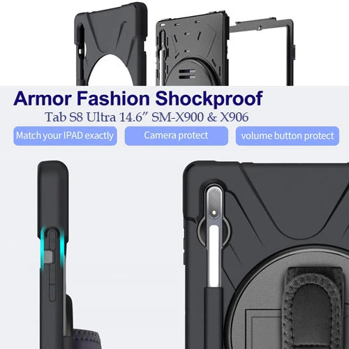 Rugged Case Hand & Shoulder Strap Samsung Tab S8 Ultra 14.6 inch X900 - Black - Image 11