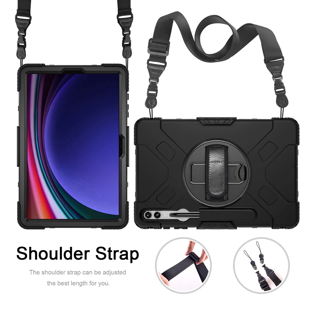 Rugged Case Hand & Shoulder Strap Samsung Tab S9 FE Plus / S9 Plus /S10 Plus- Black - Image 15