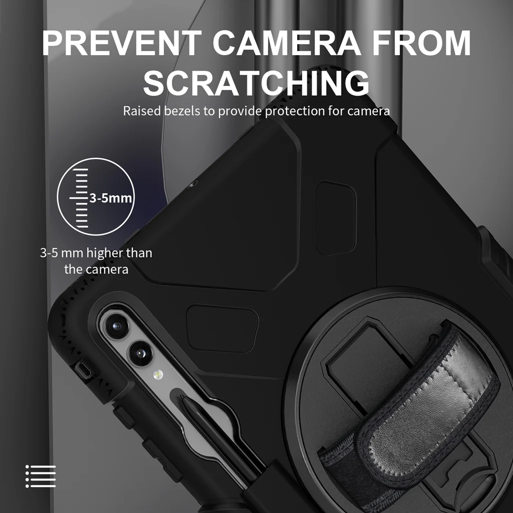 Rugged Case Hand & Shoulder Strap Samsung Tab S9 FE Plus / S9 Plus /S10 Plus- Black - Image 16