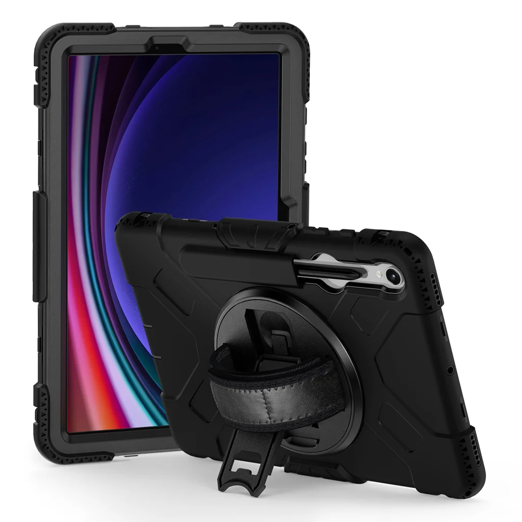 Rugged Case Hand & Shoulder Strap Samsung Tab S9 FE Plus / S9 Plus /S10 Plus- Black - Image 3