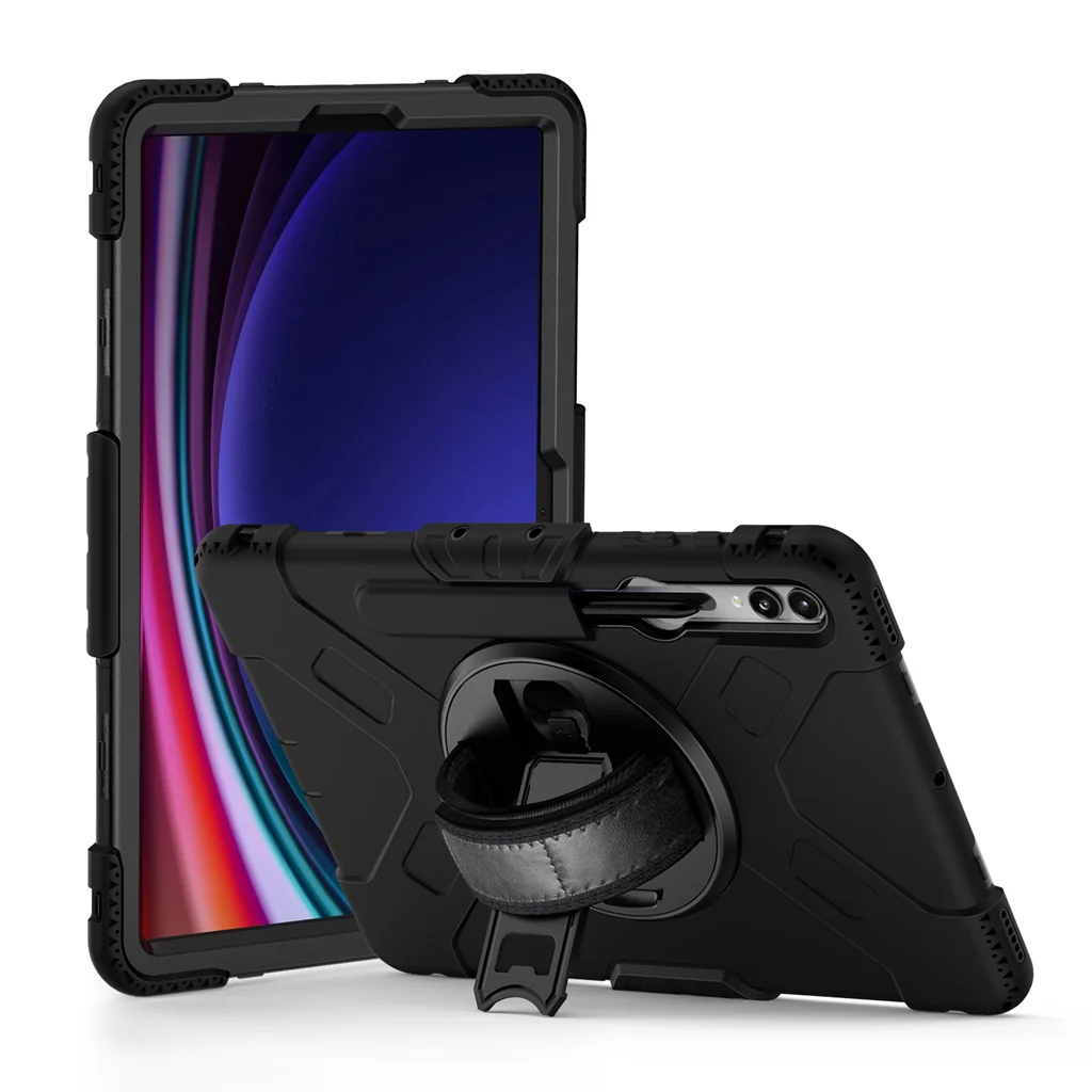 Rugged Case Hand & Shoulder Strap Samsung Tab S9 FE Plus / S9 Plus /S10 Plus- Black - Image 6