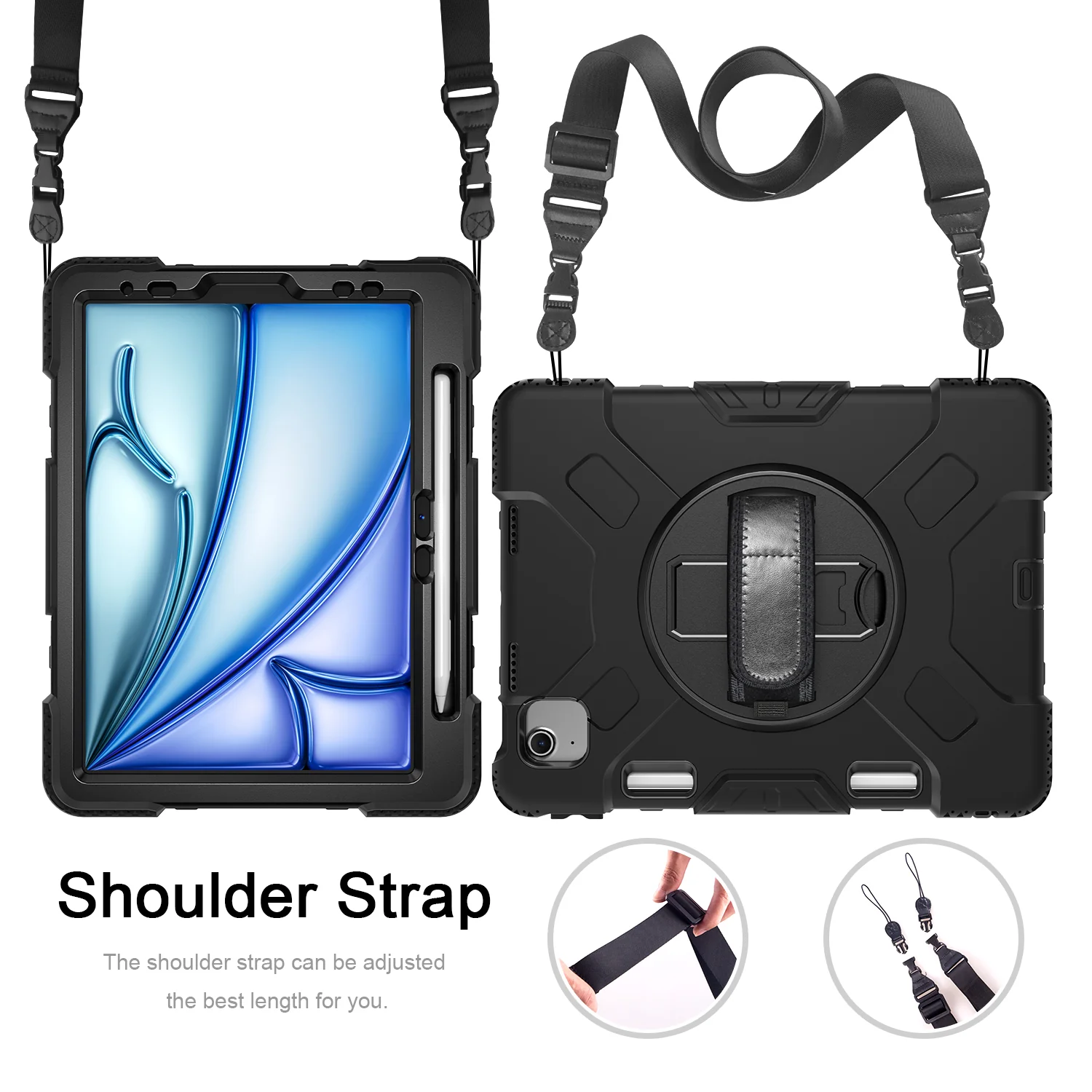 Rugged Case with Hand & Shoulder Strap iPad Air 6th 11 M2 2024 / M3 2025 - Black - Image 4