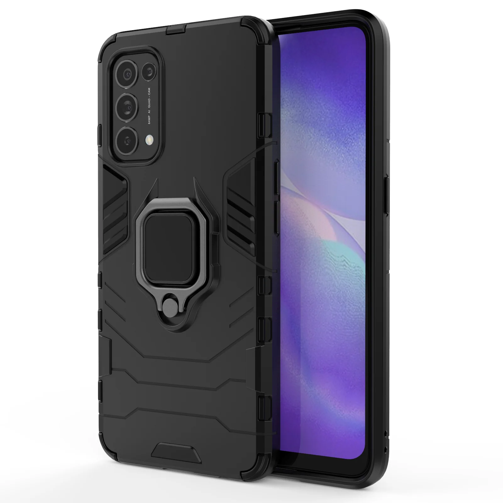 Rugged & Protective Armour Case Oppo X3 Lite Built in Ring Holder - Black - Image 3