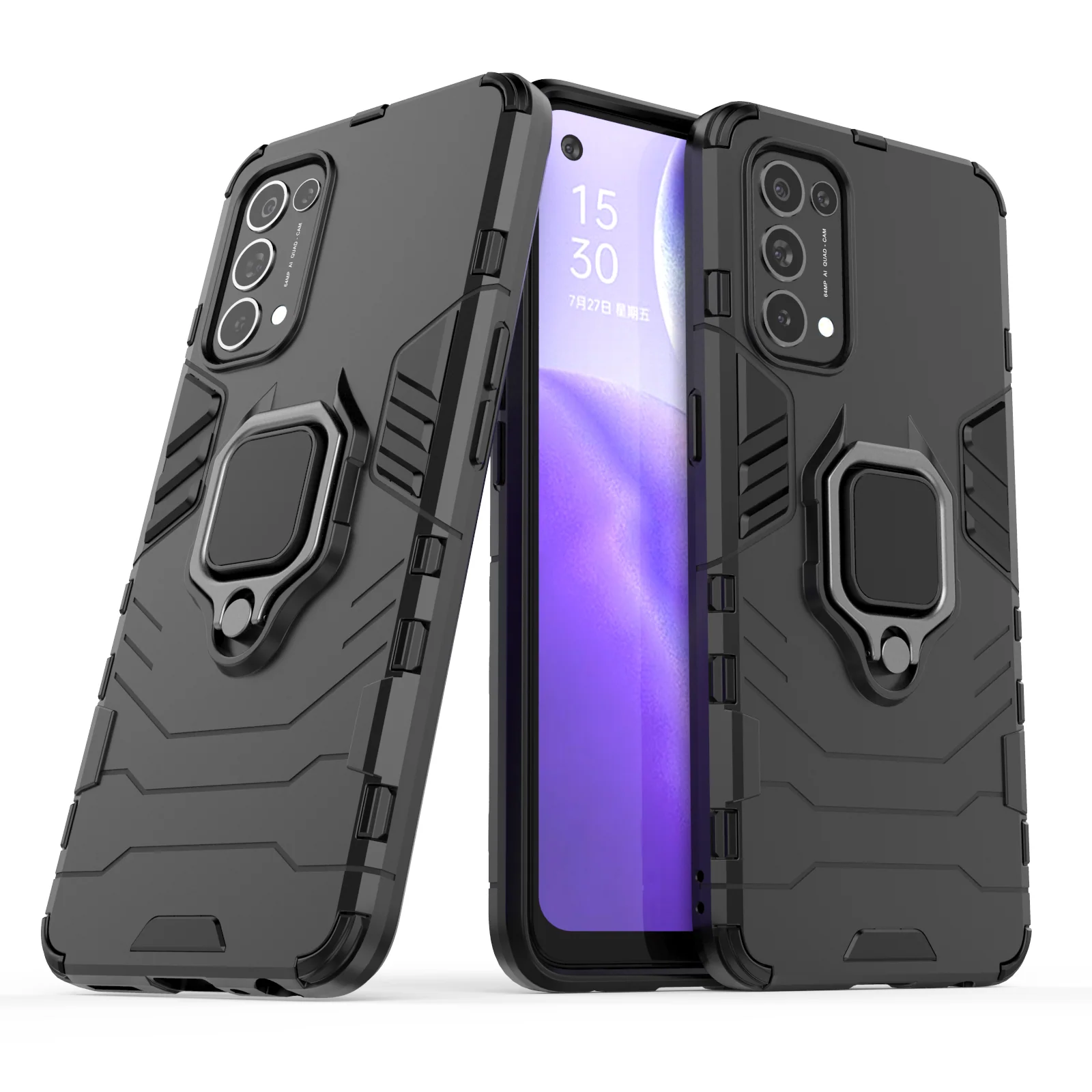 Rugged & Protective Armour Case Oppo X3 Lite Built in Ring Holder - Black - Image 4