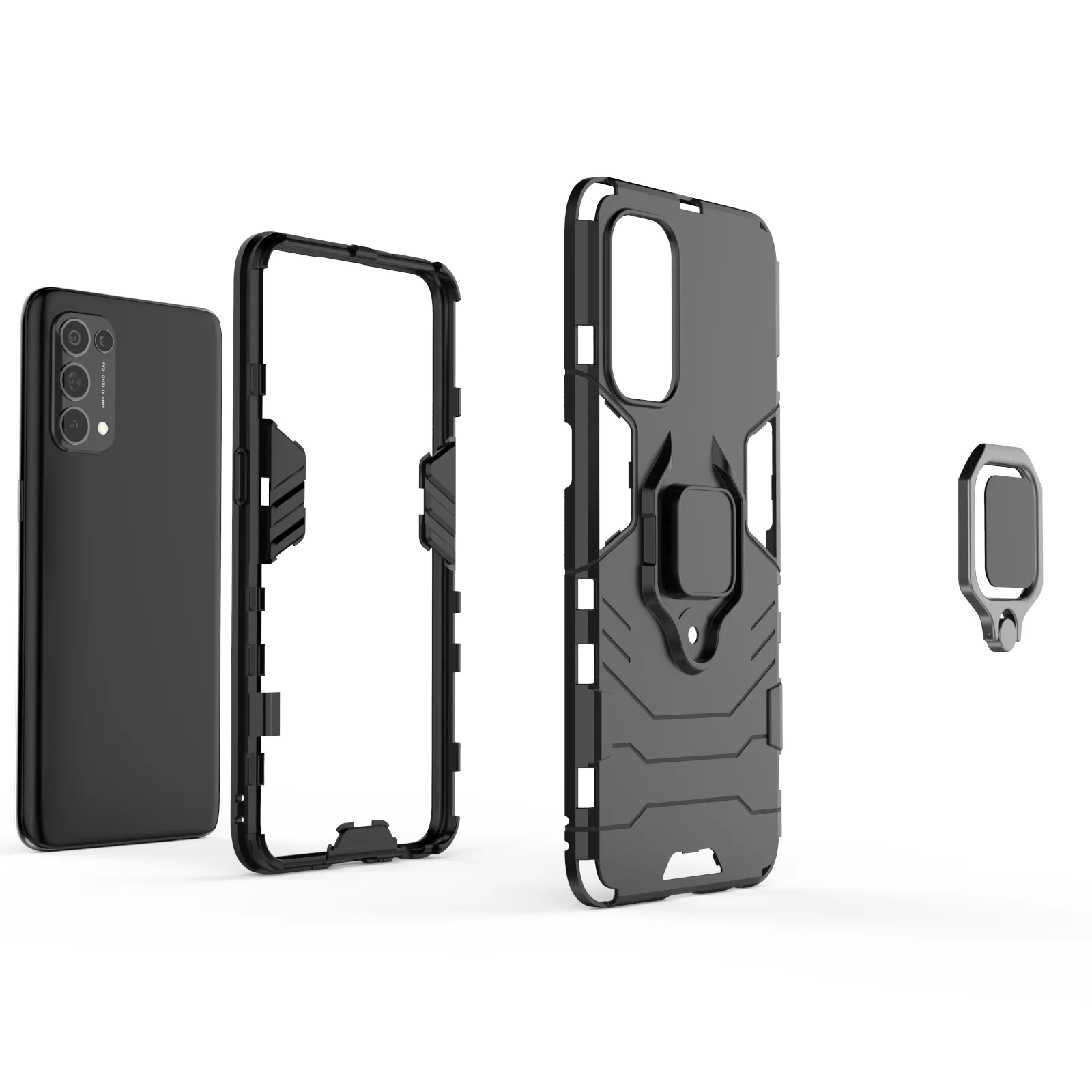 Rugged & Protective Armour Case Oppo X3 Lite Built in Ring Holder - Black - Image 5