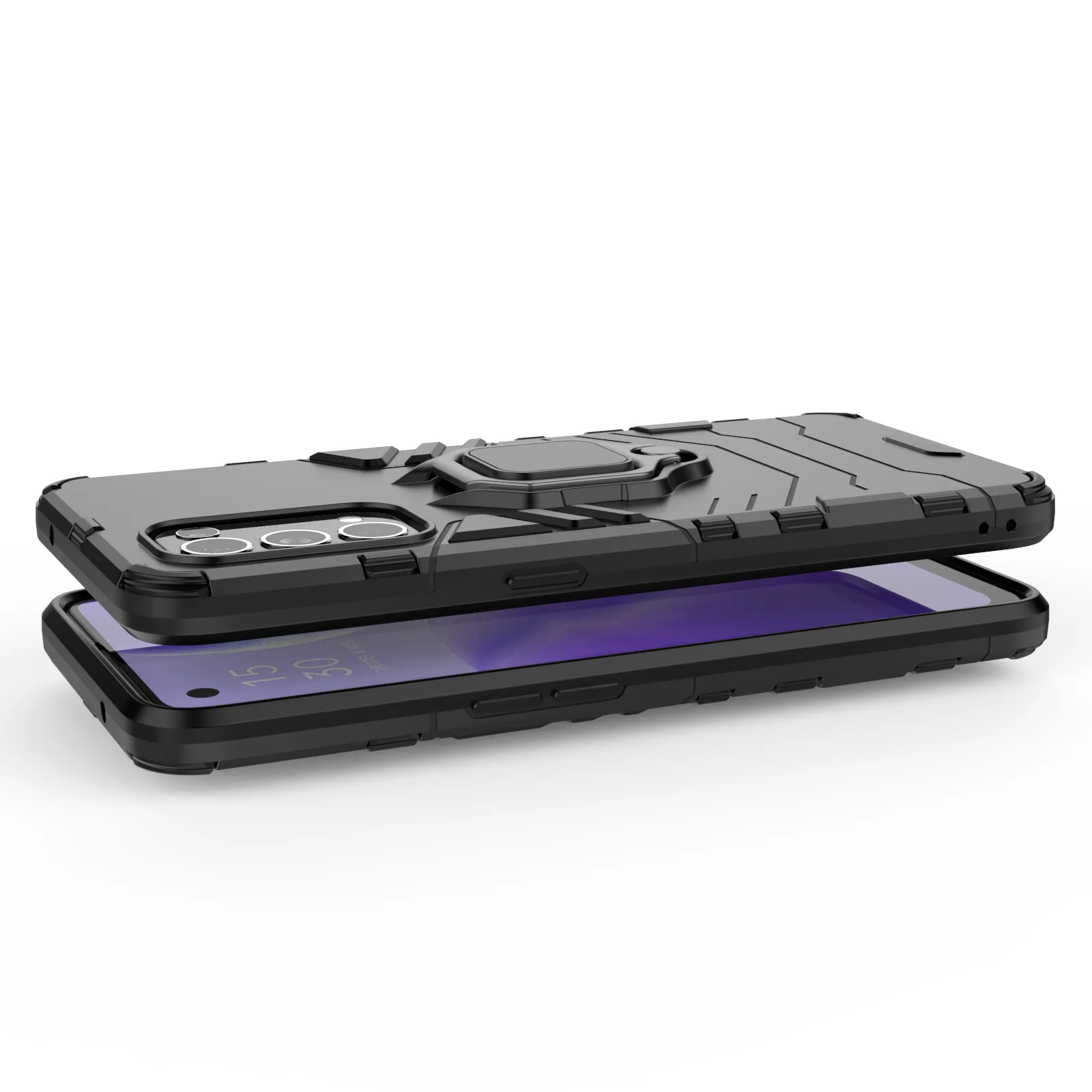 Rugged & Protective Armour Case Oppo X3 Lite Built in Ring Holder - Black - Image 6