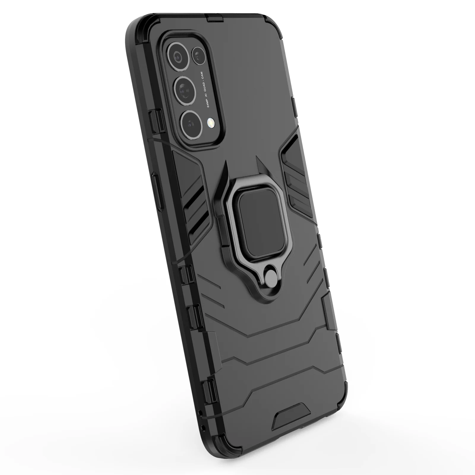 Rugged & Protective Armour Case Oppo X3 Lite Built in Ring Holder - Black - Image 7