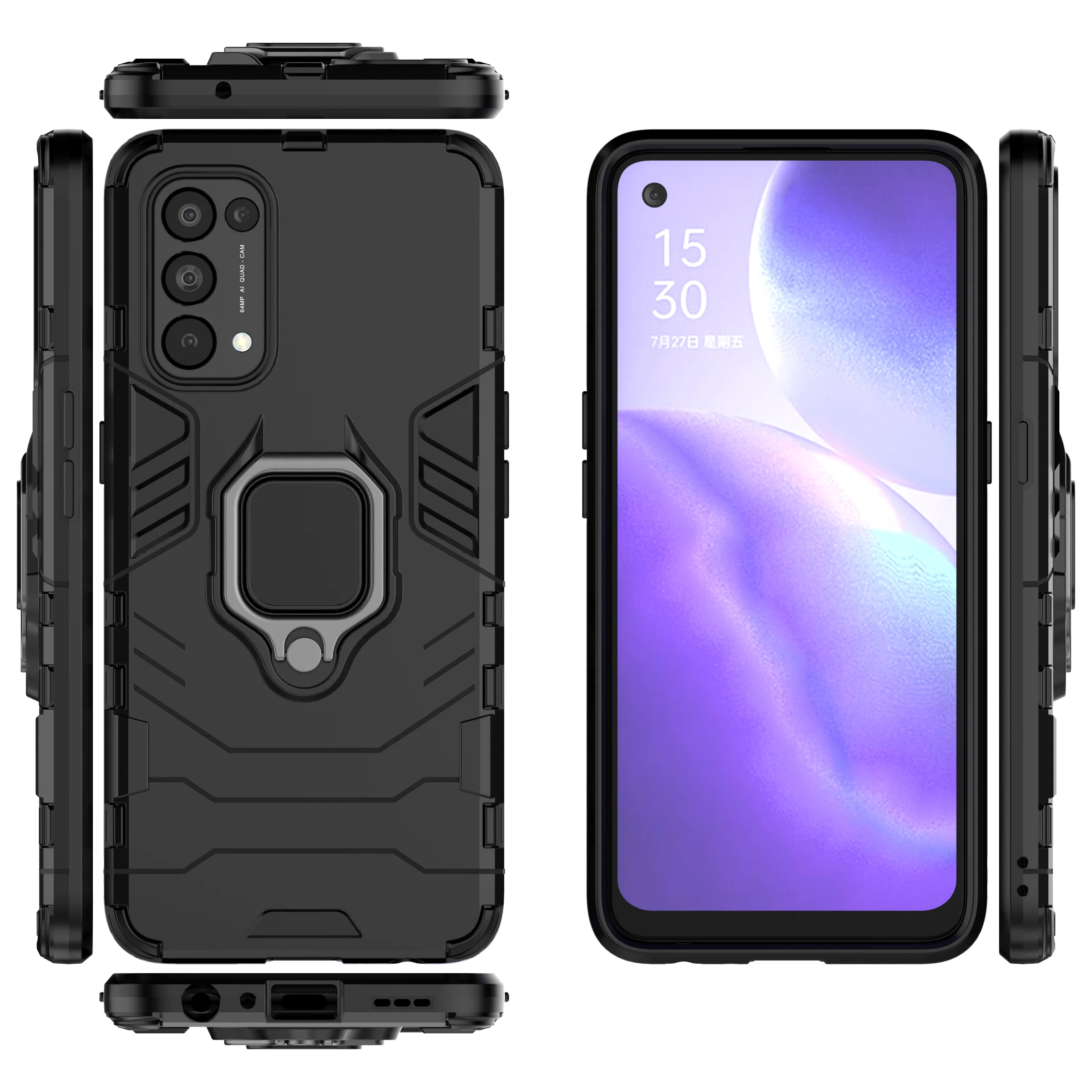 Rugged & Protective Armour Case Oppo X3 Lite Built in Ring Holder - Black - Image 8