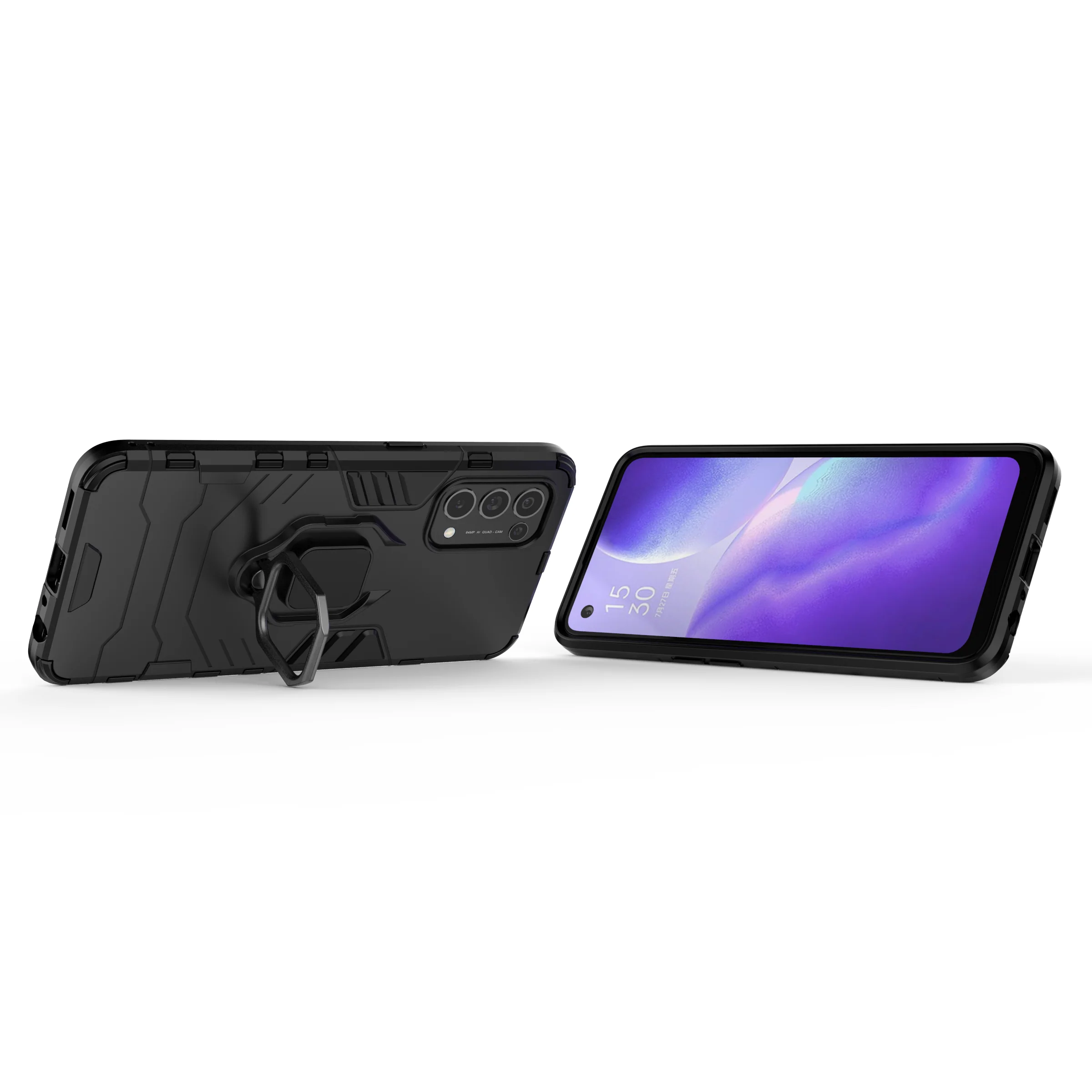 Rugged & Protective Armour Case Oppo X3 Lite Built in Ring Holder - Black - Image 9