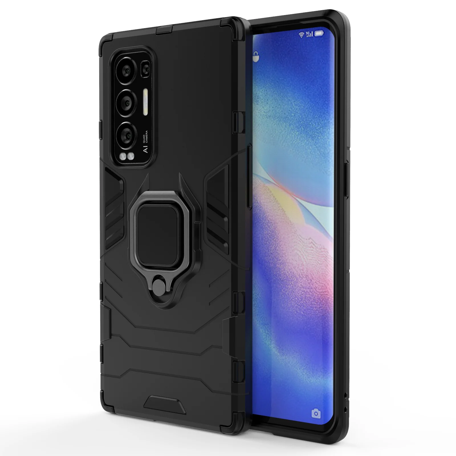 Rugged & Protective Armour Case Oppo X3 Neo Built in Ring Holder - Black - Image 3