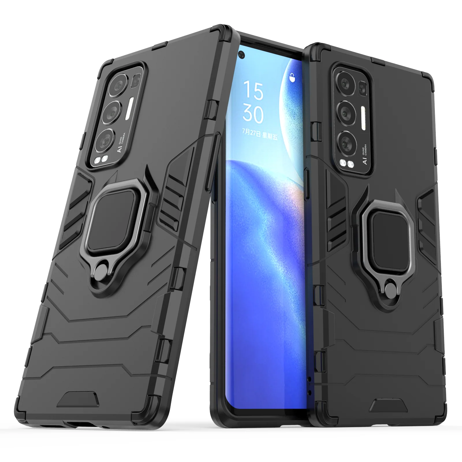 Rugged & Protective Armour Case Oppo X3 Neo Built in Ring Holder - Black - Image 4