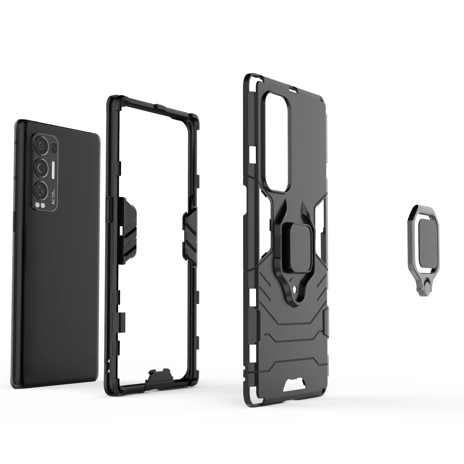 Rugged & Protective Armour Case Oppo X3 Neo Built in Ring Holder - Black - Image 5