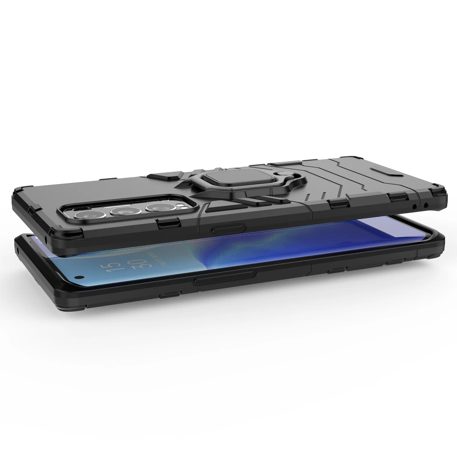 Rugged & Protective Armour Case Oppo X3 Neo Built in Ring Holder - Black - Image 6