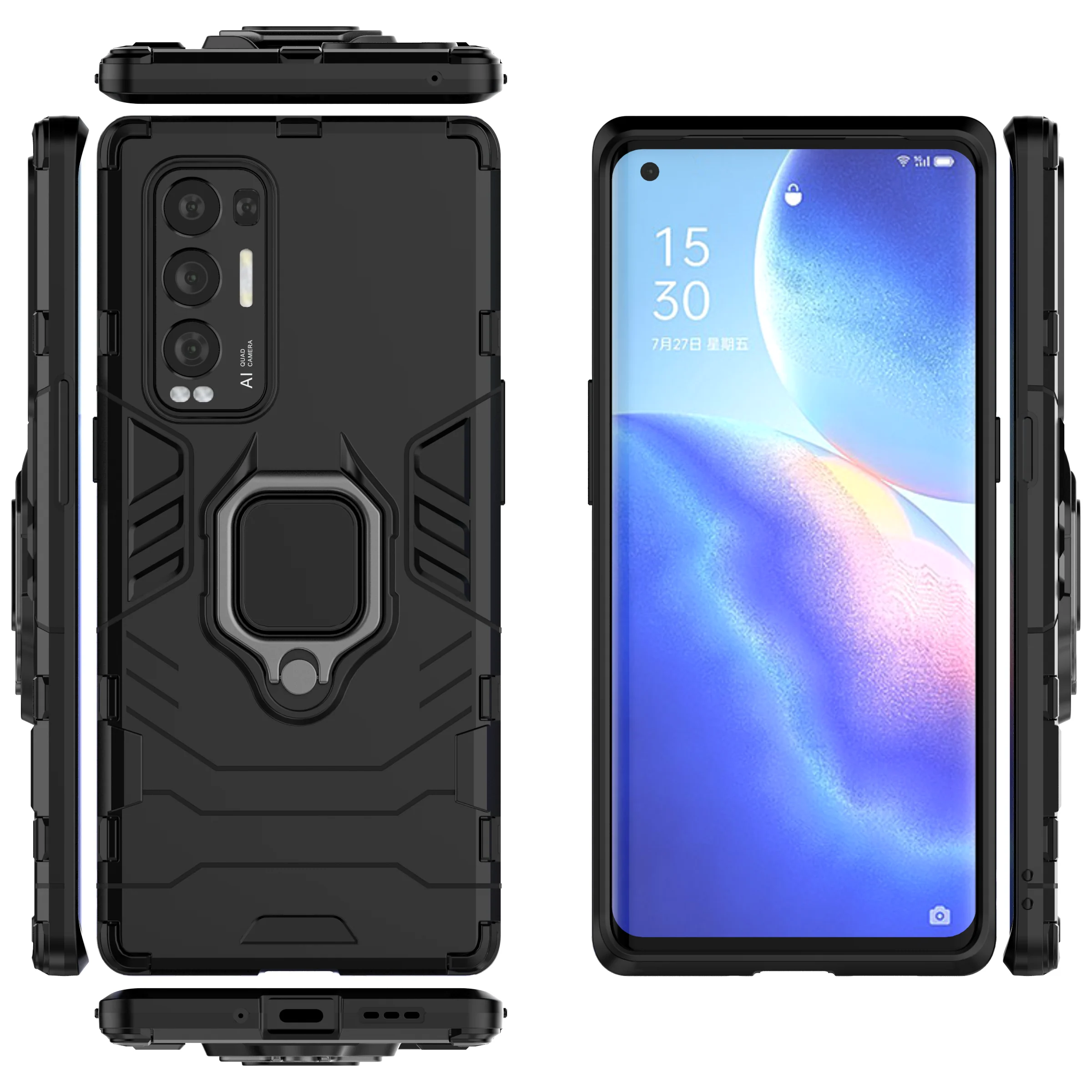 Rugged & Protective Armour Case Oppo X3 Neo Built in Ring Holder - Black - Image 8
