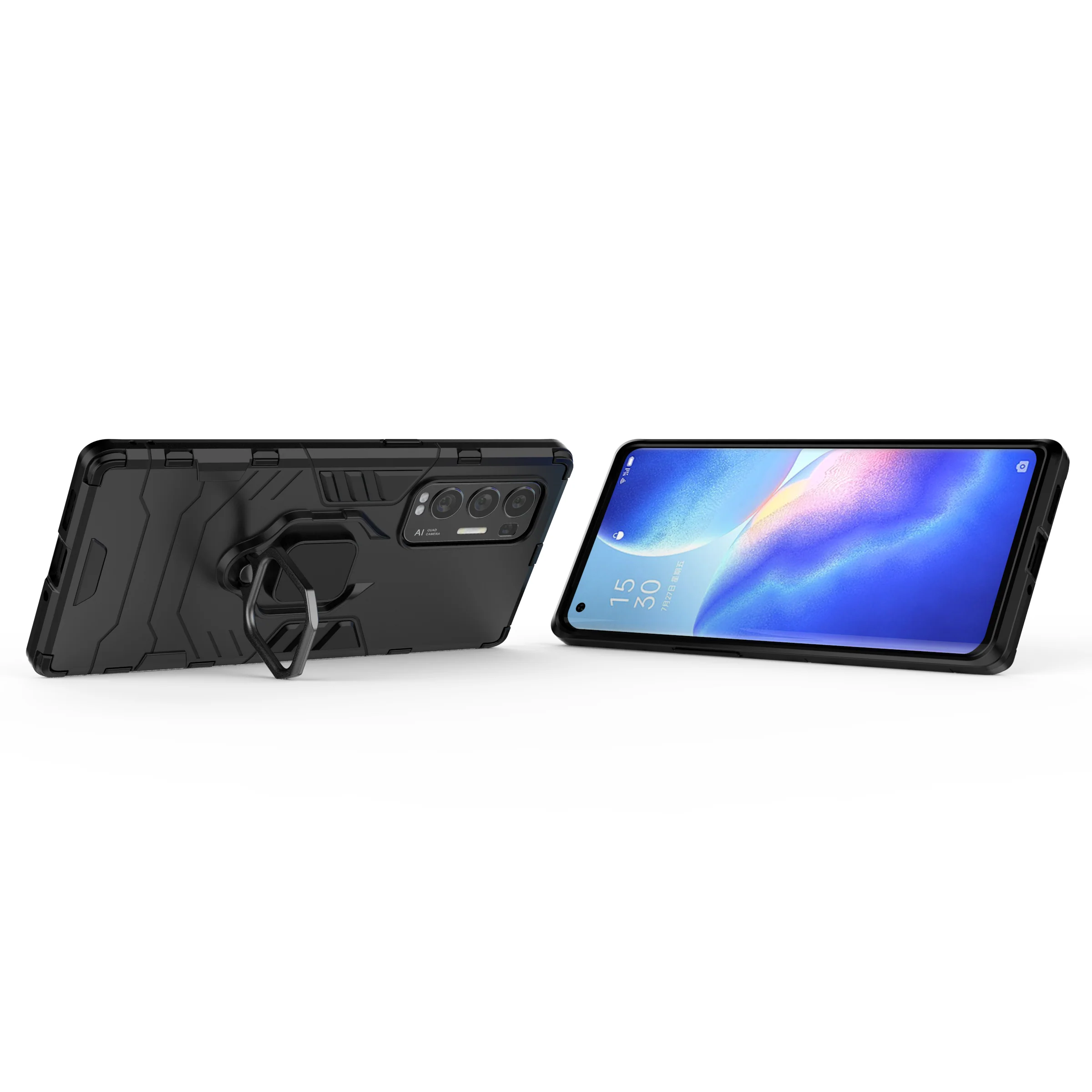 Rugged & Protective Armour Case Oppo X3 Neo Built in Ring Holder - Black - Image 9