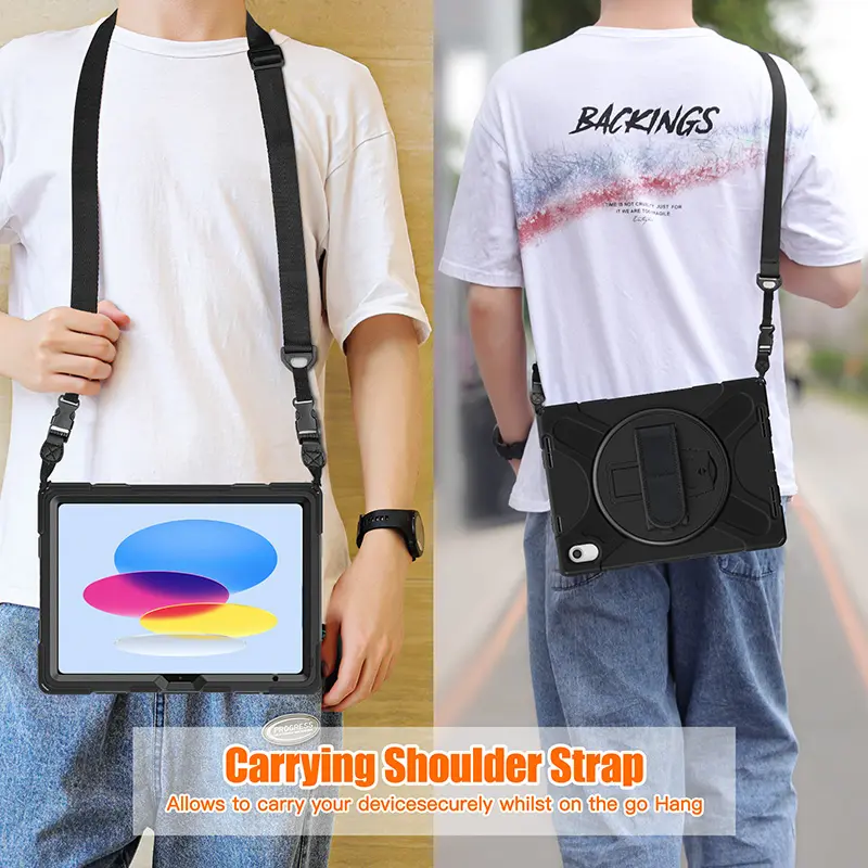 Rugged Protective Case Hand & Shoulder Strap iPad 10th / 11th Gen 10.9 inch - Black - Image 10