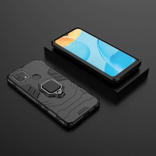 Rugged & Protective Armour Case Oppo A15 4G & 5G Built in Ring Holder - Black - Image 2