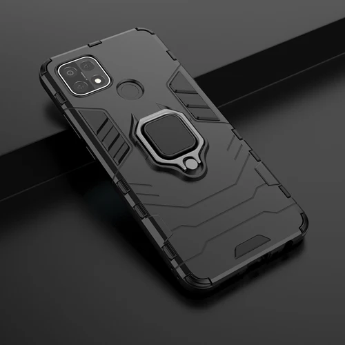 Rugged & Protective Armour Case Oppo A15 4G & 5G Built in Ring Holder - Black - Image 3