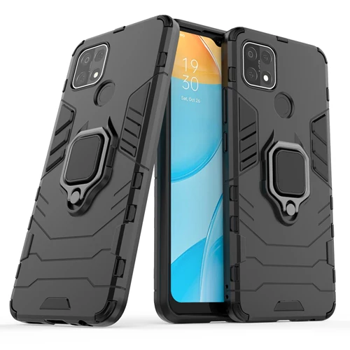Rugged & Protective Armour Case Oppo A15 4G & 5G Built in Ring Holder - Black - Image 4