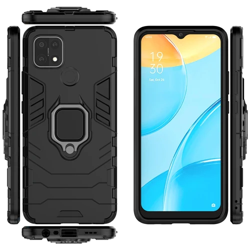 Rugged & Protective Armour Case Oppo A15 4G & 5G Built in Ring Holder - Black - Image 6