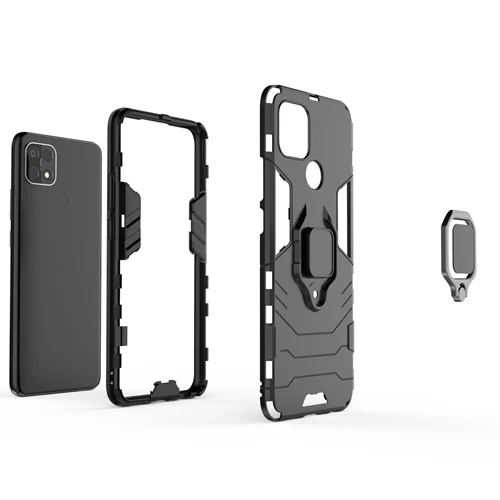 Rugged & Protective Armour Case Oppo A15 4G & 5G Built in Ring Holder - Black - Image 8