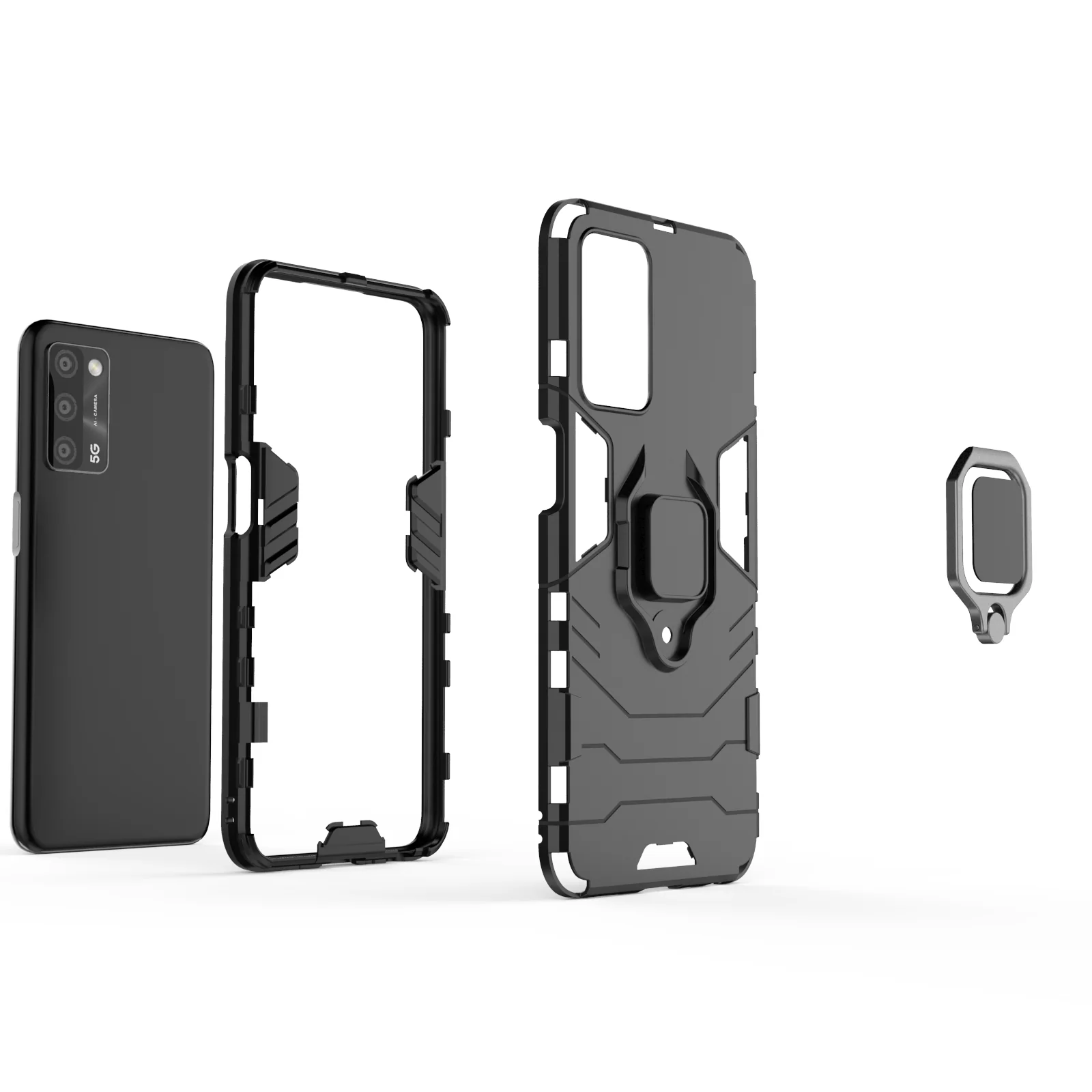 Rugged & Protective Case Oppo A16S & A54S with Ring Holder - Black - Image 2