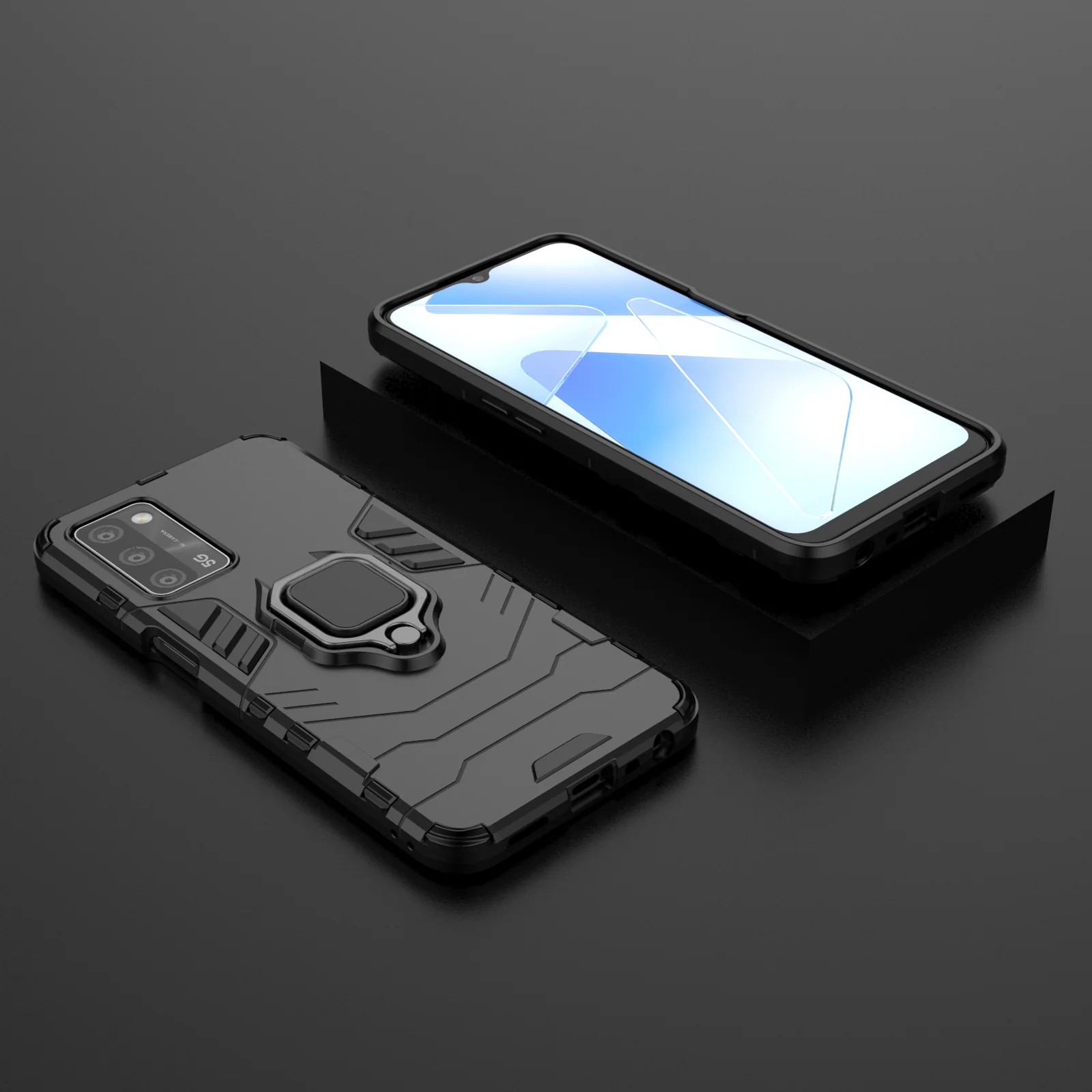 Rugged & Protective Case Oppo A16S & A54S with Ring Holder - Black - Image 3