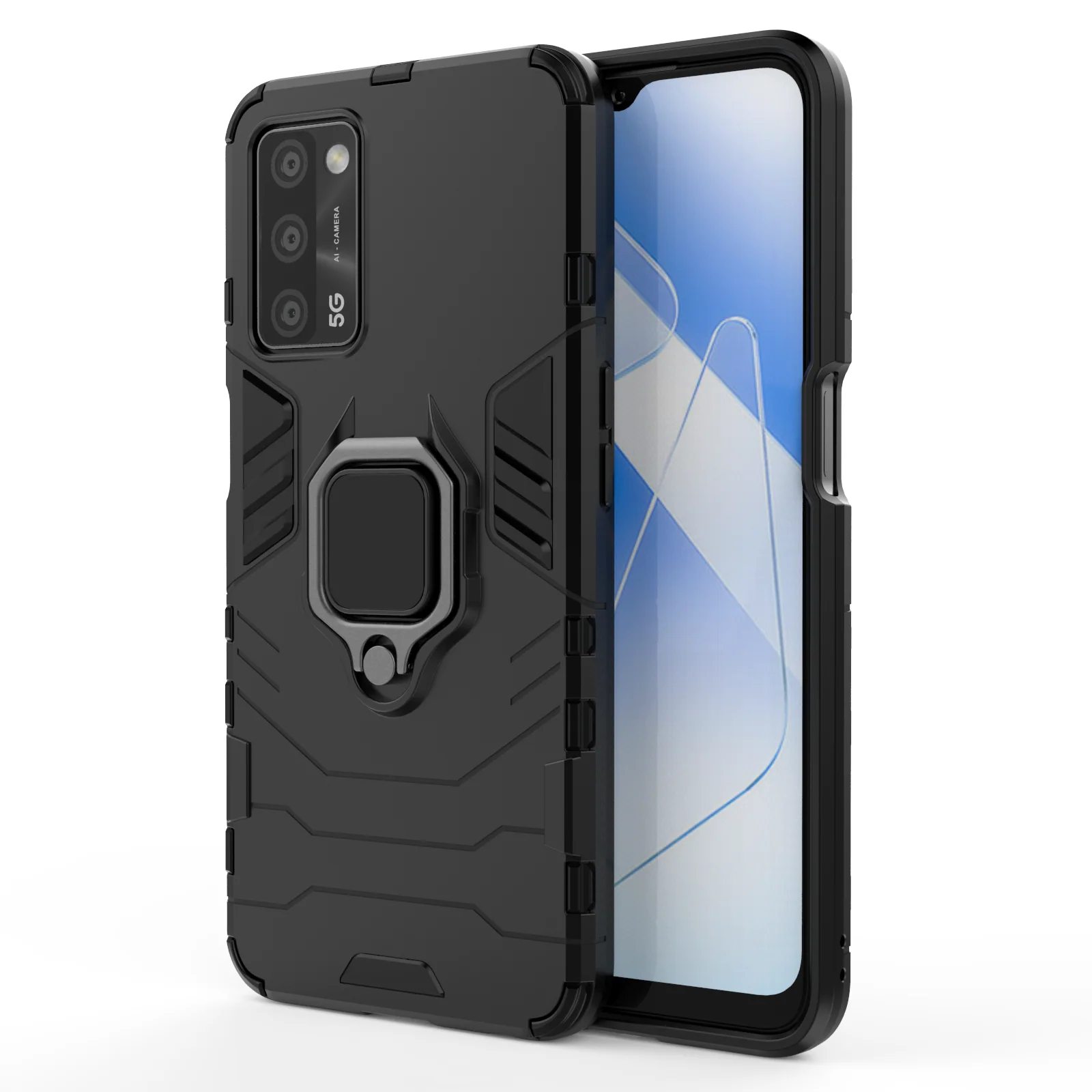 Rugged & Protective Case Oppo A16S & A54S with Ring Holder - Black - Image 4